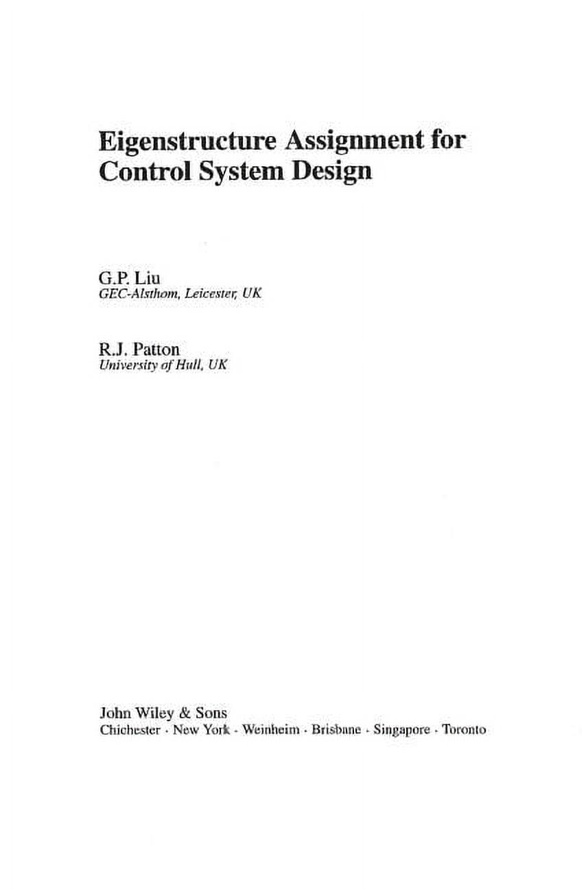 Eigenstructure Assignment for Control System Design, (Hardcover ...