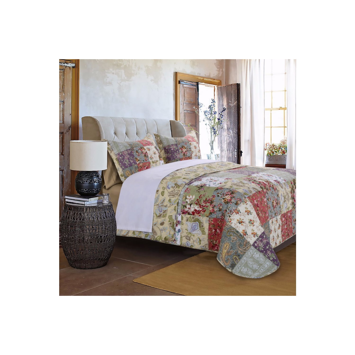 Eiger Multicolor Jacobean Print Microfiber Queen Quilt Set