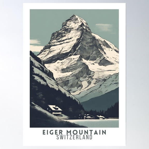 Eiger Mountain Switzerland Poster Wall Art, Modern Wall Decor, 8x12 UNFRAMED
