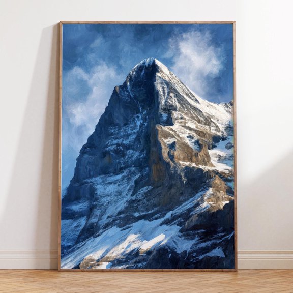 Eiger North Face Swiss Alps Mountain Nature Landscape Wall Art, Unframed Paper Print Size 8x12