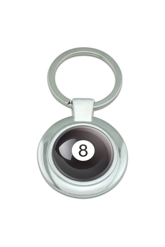 Eight Ball Pool 8 Ball Classy Round Chrome Plated Metal Keychain