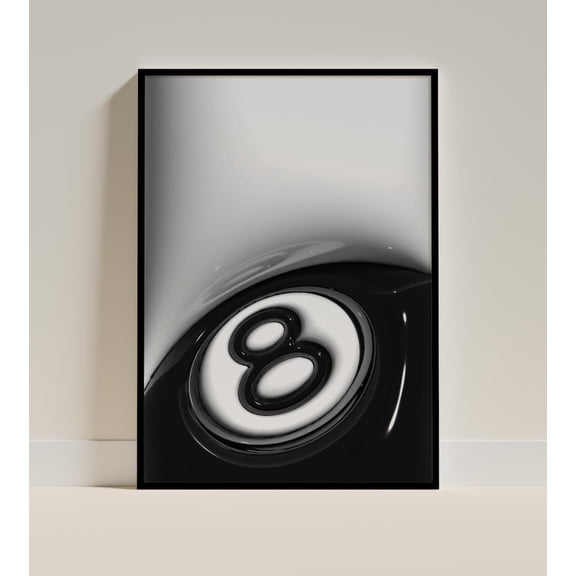 Eight Ball Poster, Minimal Billiards Wall Art, Unframed Paper Poster 8x10in