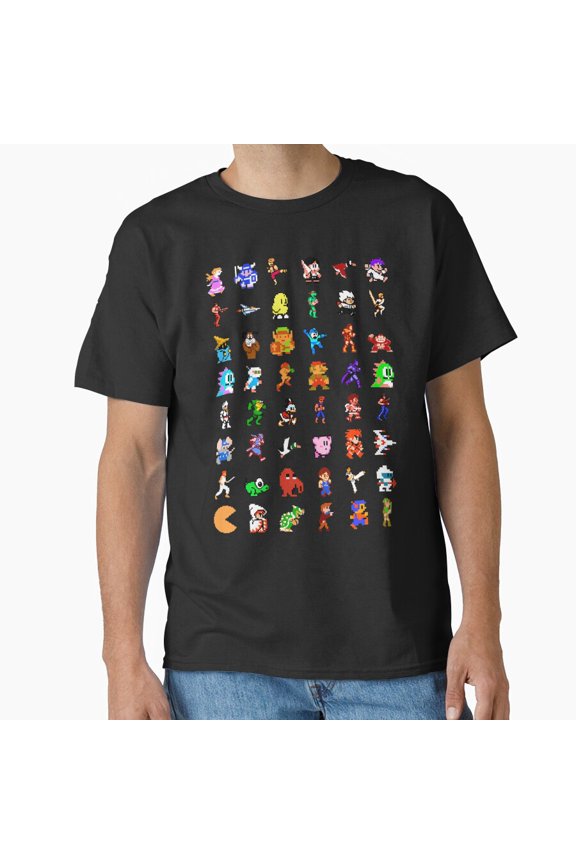 Eight Bit Icons Retro Gaming Pixel Item Grid Pattern Graphic Unisex T-Shirt, up to size 5XL
