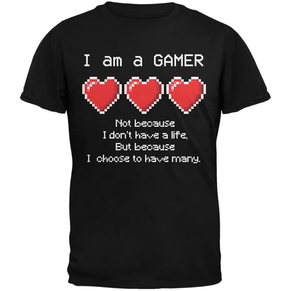 Eight Bit Three Lives Gamer Black Adult T-Shirt - 2X-Large