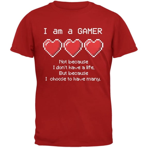 Eight Bit Three Lives Gamer Red Youth T-Shirt - Youth Large