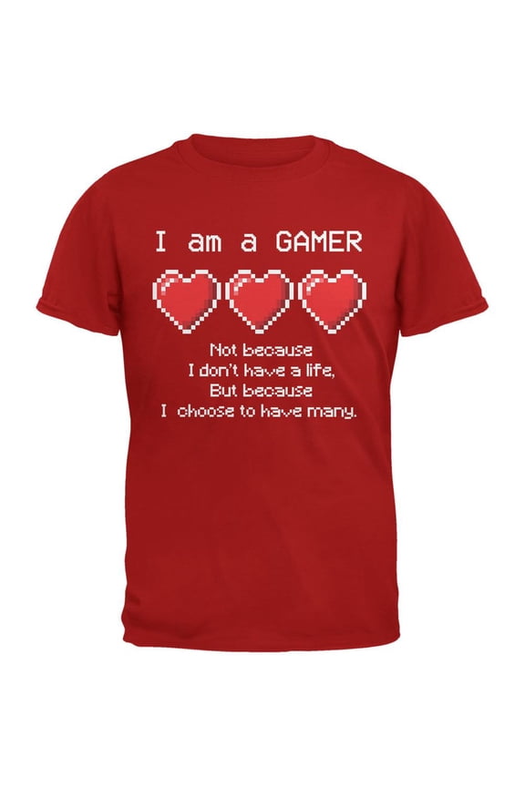 Eight Bit Three Lives Gamer Red Youth T-Shirt - Youth Large