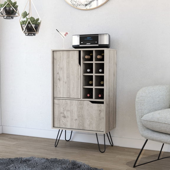 Eight Built - in Wine Rack, 4 Interior Shelves - Compact Bar Cabinet for Narrow Balconies