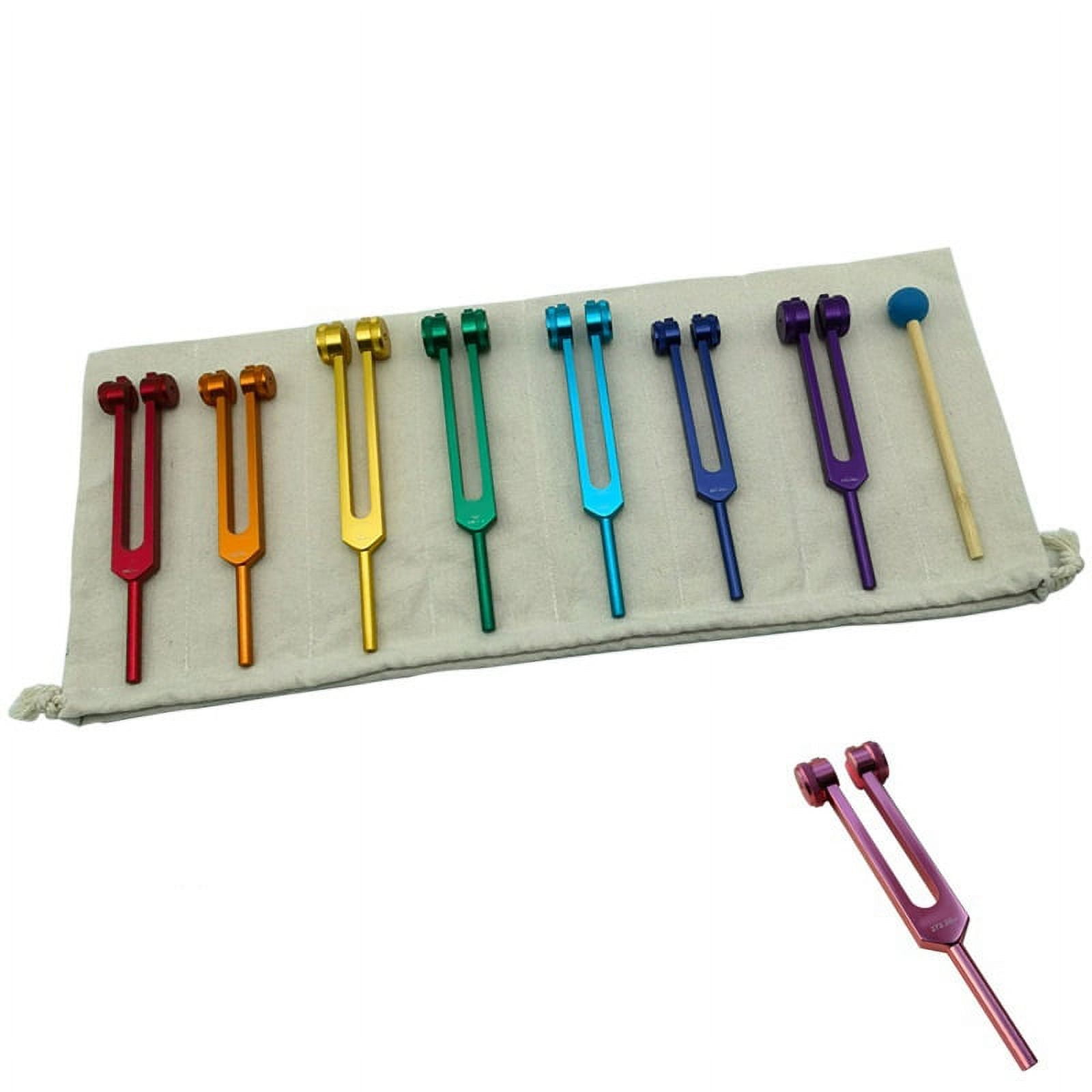 Chakra Healing Tuning Forks Set Of 8 With Colored Symbols | 0.1% Accuracy, Includes Mallet & Pouch