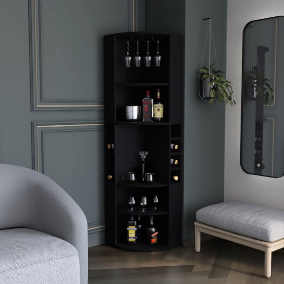 Eight - Compartment Corner Bar Cabinet | In Living Spaces | Neatly Store Bottles