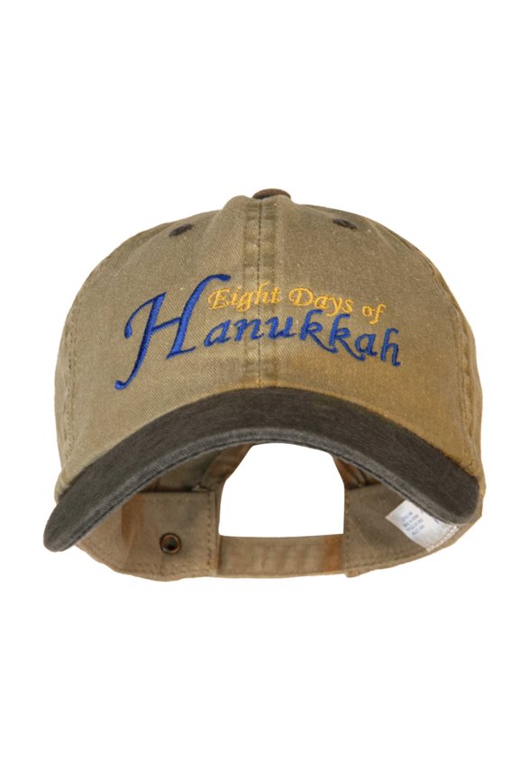 Eight Days of Hanukkah Embroidered Pigment Dyed Washed Cap - Khaki Black OSFM