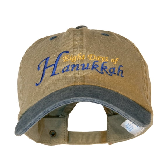 Eight Days of Hanukkah Embroidered Pigment Dyed Washed Cap - Khaki Navy OSFM
