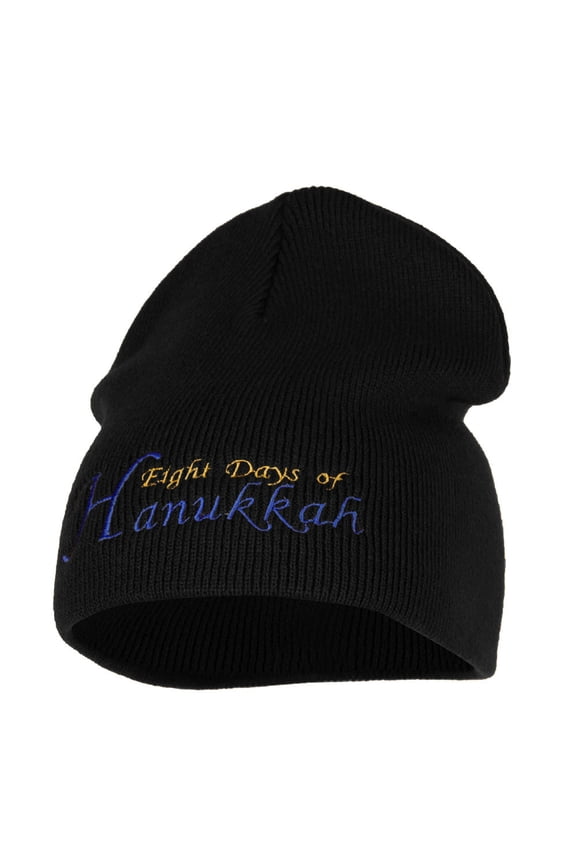 Eight Days of Hanukkah Embroidered Short Beanie - Black OSFM