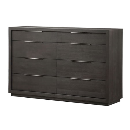 Eight Drawer Dresser with Nickel Plated Pull and Floating Plinth Base Gray