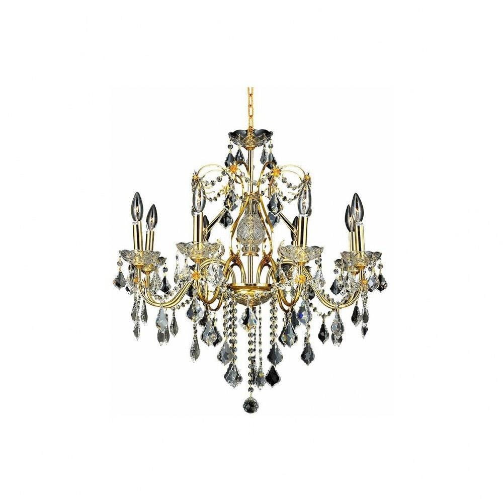 Gold and Clear Crystal 8-Light Chandelier with Royal Cut Trim