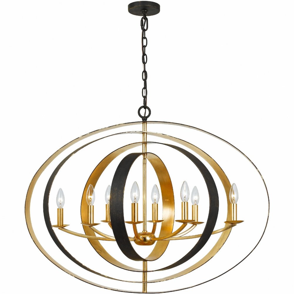Eight Light Oval Chandelier-English Bronze/Antique Gold Finish    -Traditional Installation Crystorama Lighting 588-Eb-Ga