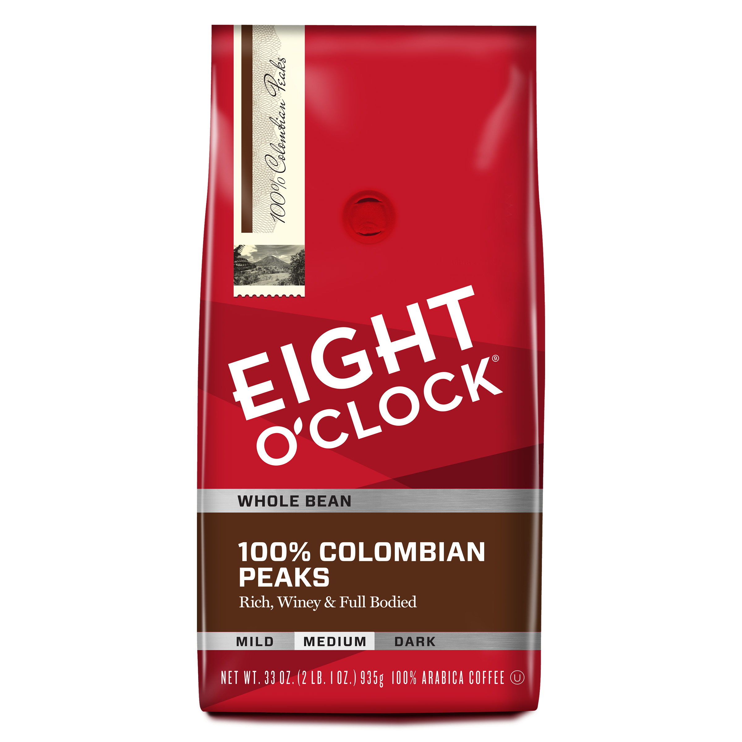 Eight O'Clock, 100% Colombian Peaks Coffee, Medium Roast, Whole Bean Coffee, 33 oz Bag - image 1 of 11