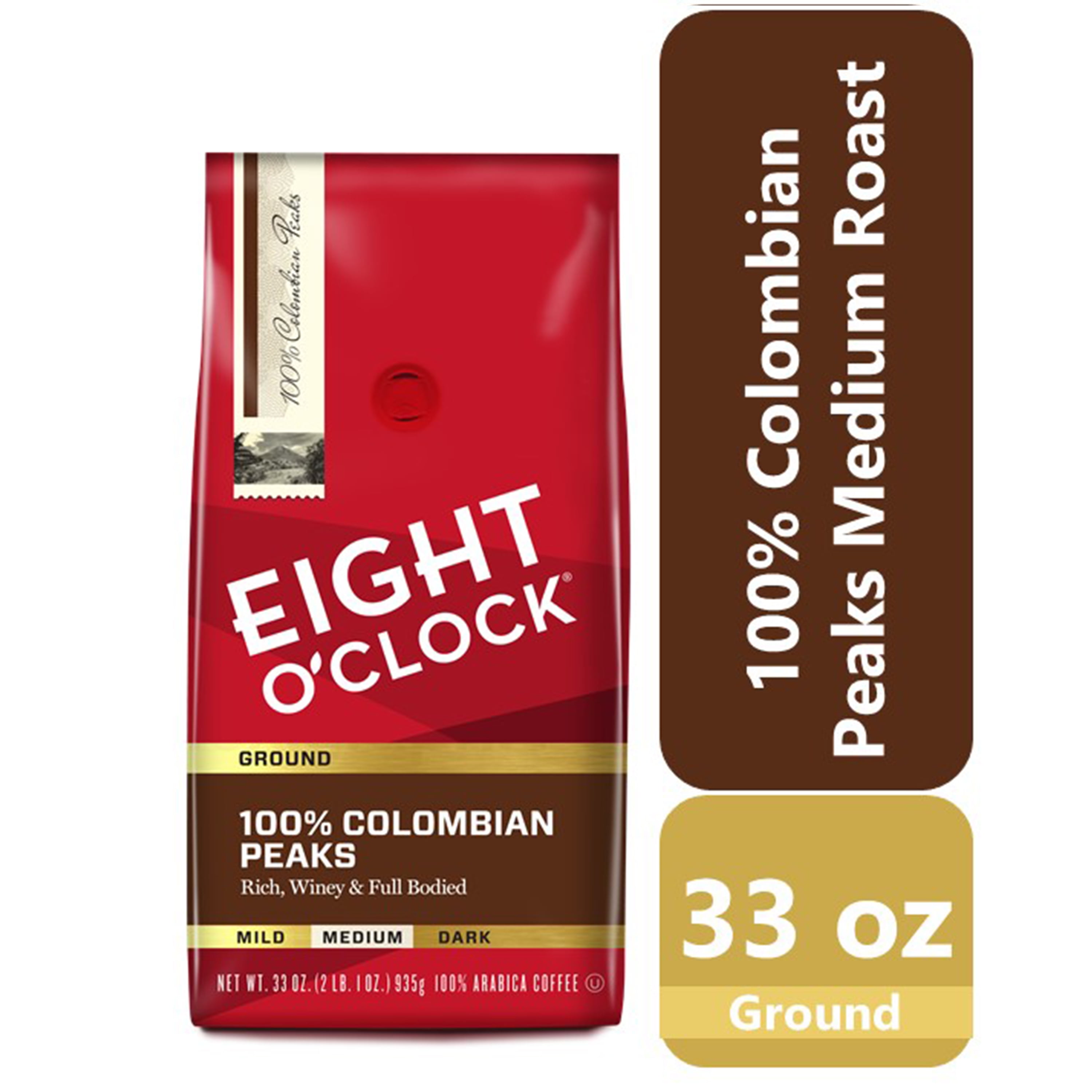 Eight O'Clock 100% Colombian Peaks Medium Roast Ground Coffee 33 Oz, Bag