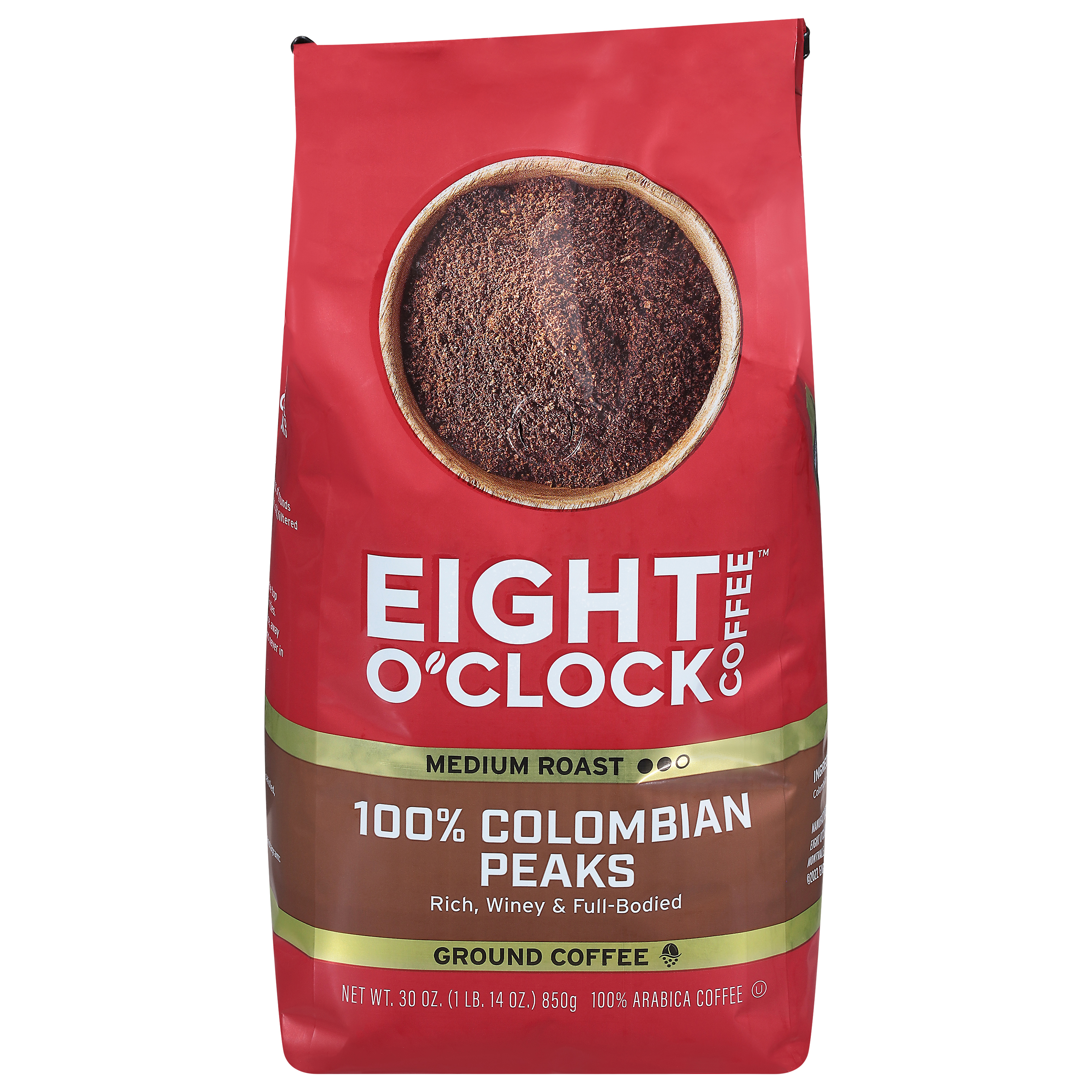 Eight O'Clock 100% Colombian Peaks Medium Roast Ground Coffee, 30 Oz, Bag - image 1 of 3