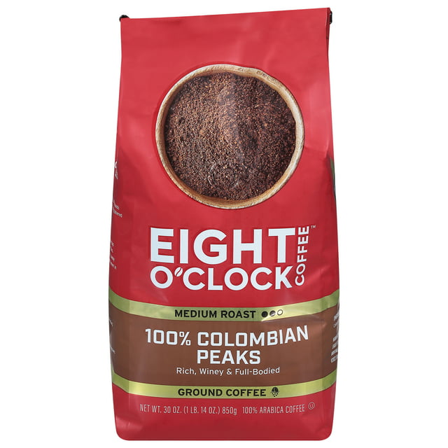 Eight O'Clock 100% Colombian Peaks Medium Roast Ground Coffee, 30 Oz, Bag