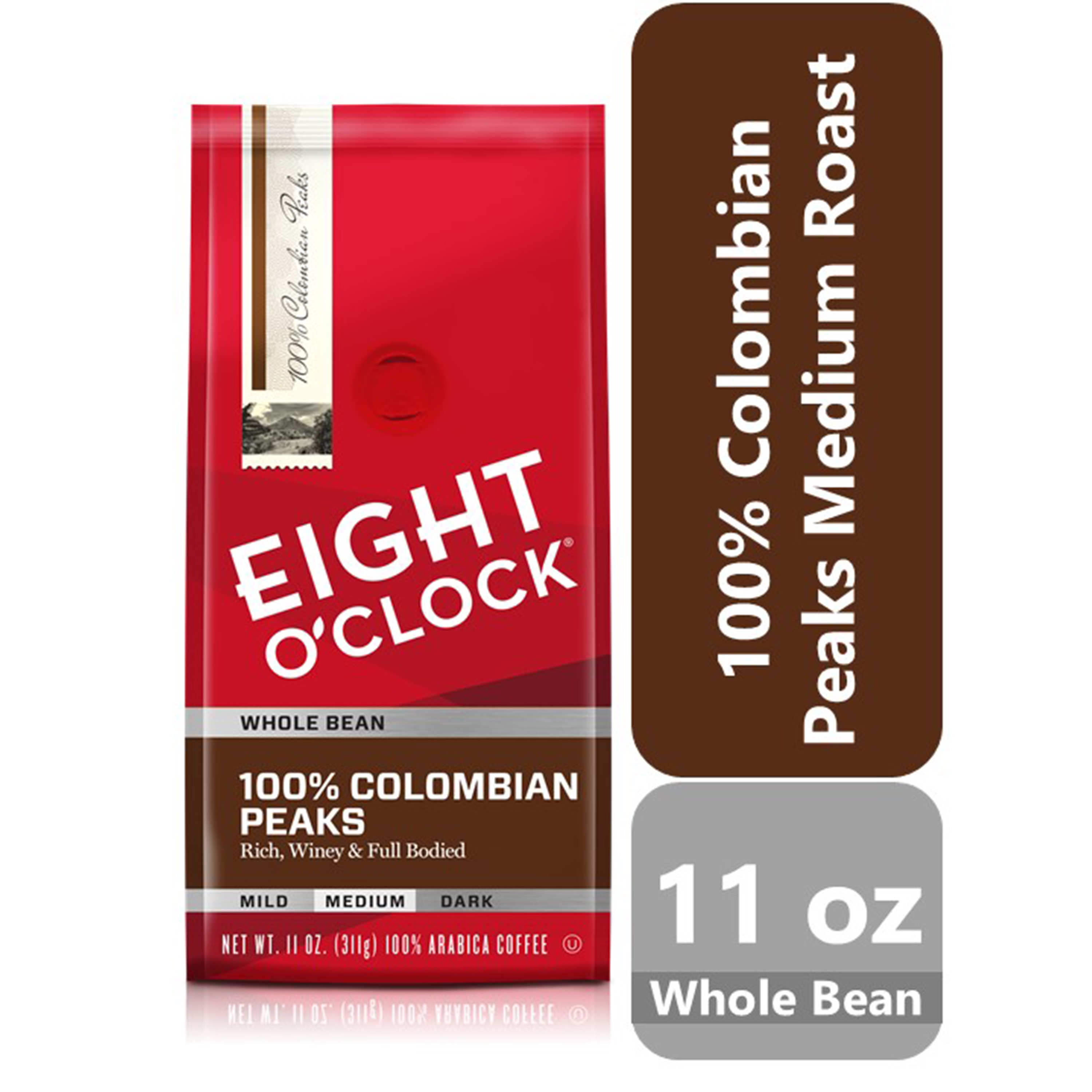 Eight O'Clock 100% Colombian Peaks Medium Roast Whole Bean Coffee 11 Oz. Bag - image 1 of 12