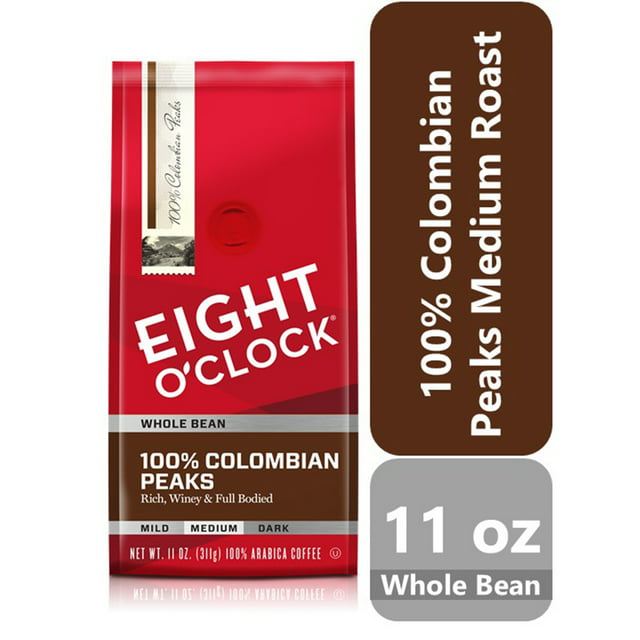 Eight O'Clock 100% Colombian Peaks Medium Roast Whole Bean Coffee 11 Oz. Bag
