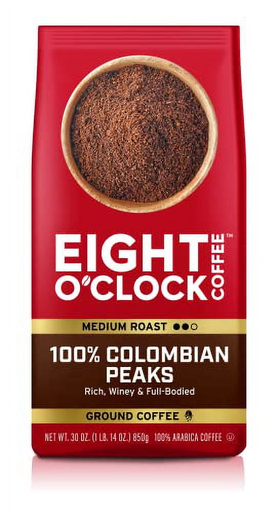 Eight O'Clock Coffee 100% Colombian Peaks, 30 Ounce (Pack of 1) Medium Roast Ground Coffee, Rich, Winey & Full Bodied