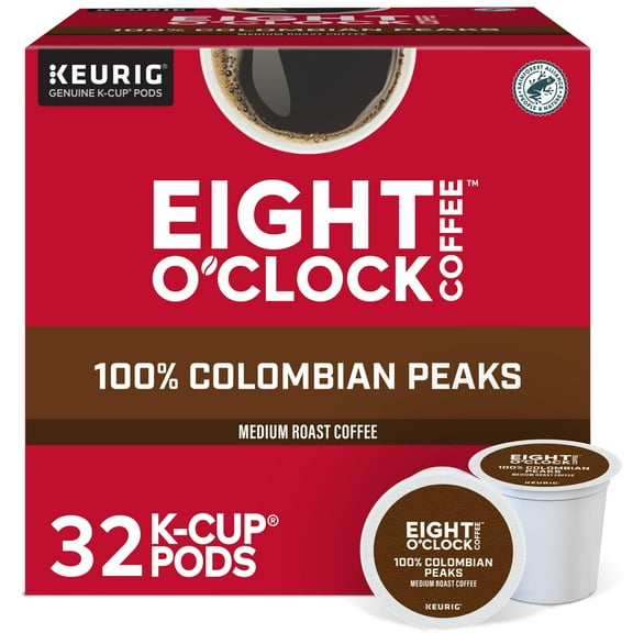 Eight O,Clock Coffee Colombian Peaks Single-Serve Keurig K-Cup Pods, Medium Roast Coffee Pods, 32 Count