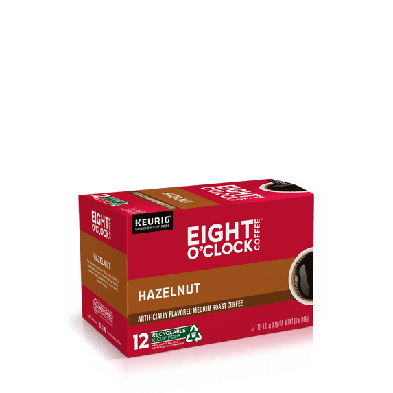 Eight O'Clock Coffee Hazelnut, Single-Serve Keurig K-Cup Pods, Flavored Medium Roast Coffee, 12 Count