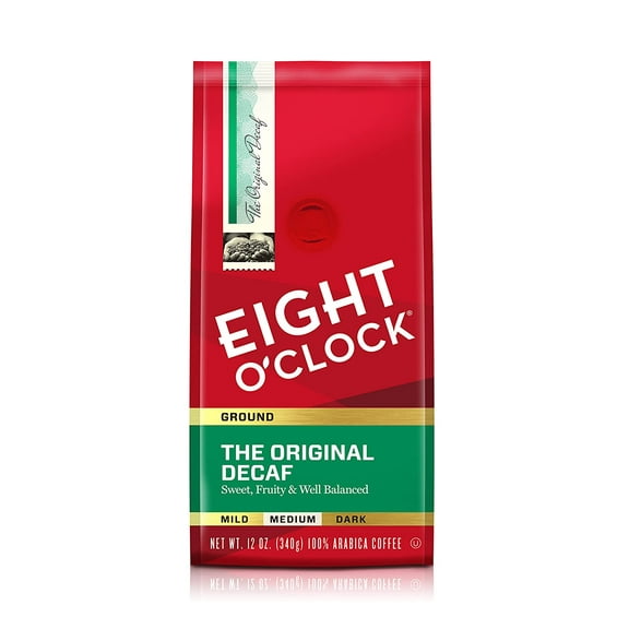 Eight O'Clock Coffee The Original Decaf, Medium Roast Ground Coffee, 100% Arabica, Kosher Certified, 12 Oz, Pack of 6