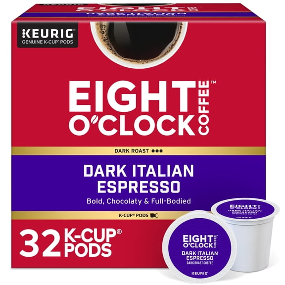 Eight O'Clock Dark Italian Espresso Coffee, Keurig Single Serve K-Cup Pods, Dark Roast, 32 Count