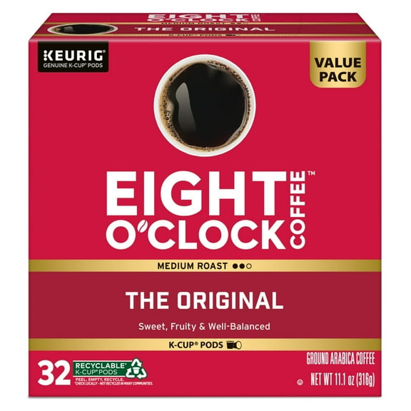 Eight O'Clock Value Pack K-Cup Pods Medium Roast Ground Coffee The Original - 32 Ct