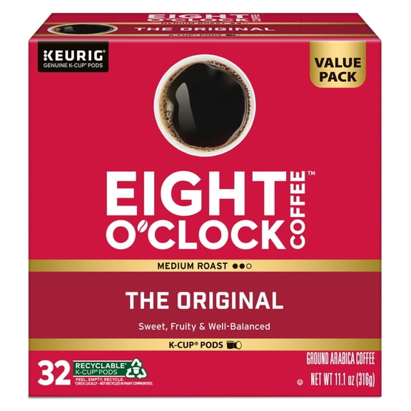 Eight O'Clock Value Pack K-Cup Pods Medium Roast Ground Coffee The Original - 32 Ct