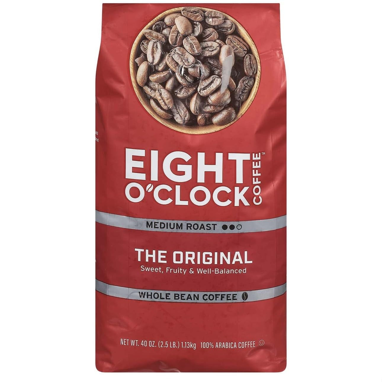 Eight O'Clocks Medium Roast Whole Bean Coffee, 40 oz