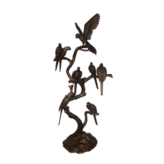 Nifao Eight Parrots Standing on a Tree Bronze Statue Garden Outdoor Decor Sculpture, 33"L x 24"W x 66"H