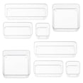 thumbnail image 1 of Eight Piecs. Plastic Clear Drawer Organizers for Bathroom, Kitchen, Bedroom, Office Organizer Bins, Storage Trays. Heavy Duty, Stackable 4 Sizes, 1 of 5