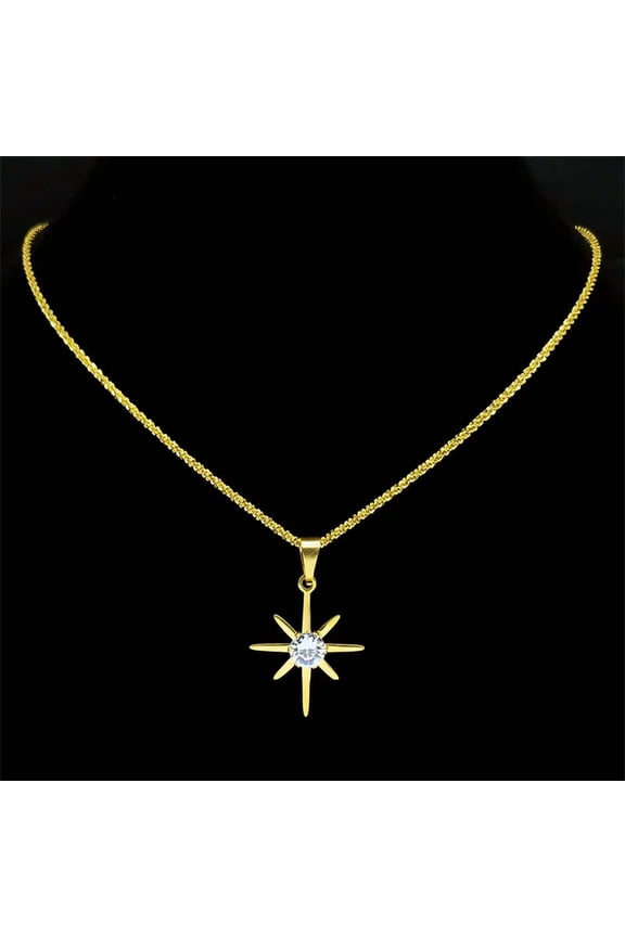 Eight Pointed Star Pendant Necklaces for Women Men 14K White Gold Korean Minimalist Chain Jewelry Party Wedding Gift