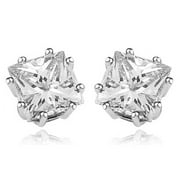 Eight Prong Set Stud Earrings with Simulated Princess Cut Diamond by Diamond Essence set in 14K White Gold