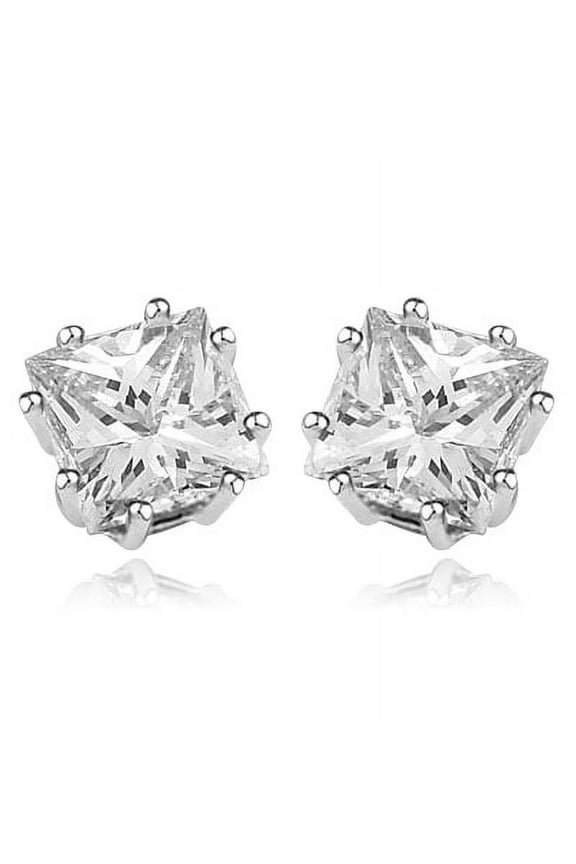 Eight Prong Set Stud Earrings with Simulated Princess Cut Diamond by Diamond Essence set in 14K White Gold