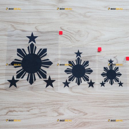 Eight-Ray Sun Stars Philippines Flag Filipino Vinyl Decal Sticker - 3 Pack Black, 3 Inches, 4 Inches, 6 Inches - Die Cut No Background for Car Boat La