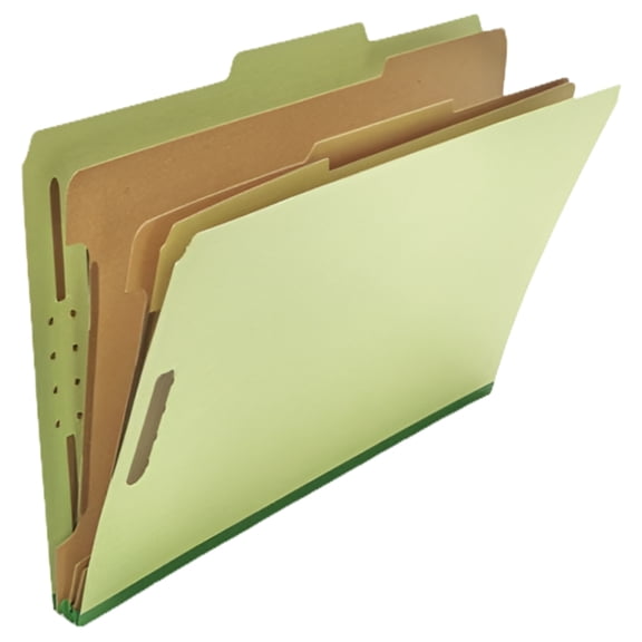 Eight-Section Pressboard Classification Folders, 3 Dividers, Legal Size, Green, 10/Box