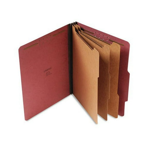 Eight-Section Pressboard Classification Folders 3 Dividers, Letter Size, Red, 10/Box