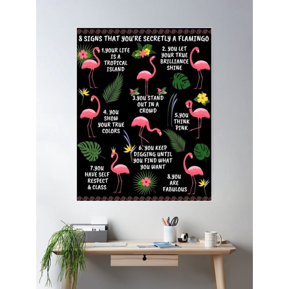 Eight Signs That You Are Secretly A Flamingo Crazy Flamingo Lady Funny Flamingo Gifts For Women Poster Wall Art Modern Wall Decor For Living Room Bedroom