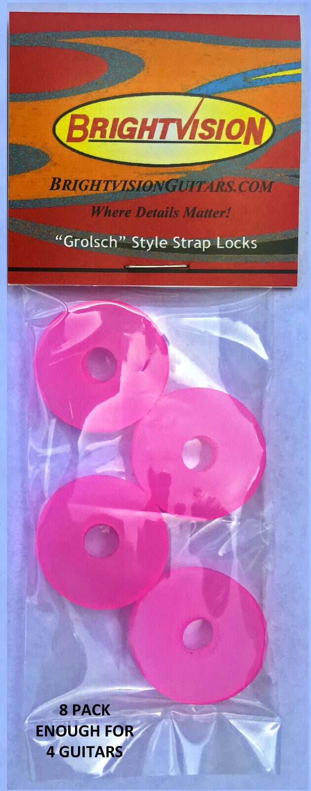 Eight Tone Locks Translucent Pink Rubber Guitar Strap Locks Classic