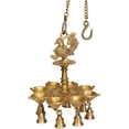 thumbnail image 1 of 10" Eight-Wick Mayur Hanging Lamp with Bells in Brass | Handmade | Made in India, 1 of 1