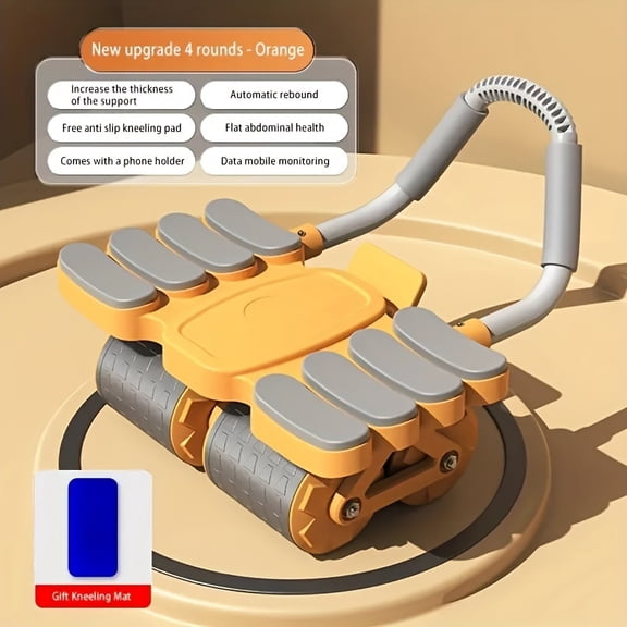 Eight-elbow ab wheel with anti-tip, self-rolling back. Options for 4 or 6 wheels. Targets waist, abs, legs, arms. Unisex, ideal for home fitness.