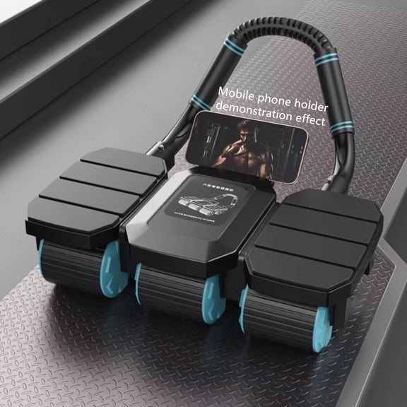 Eight-elbow ab wheel with anti-tip, self-rolling back. Options for 4 or 6 wheels. Targets waist, abs, legs, arms. Unisex, ideal for home fitness.