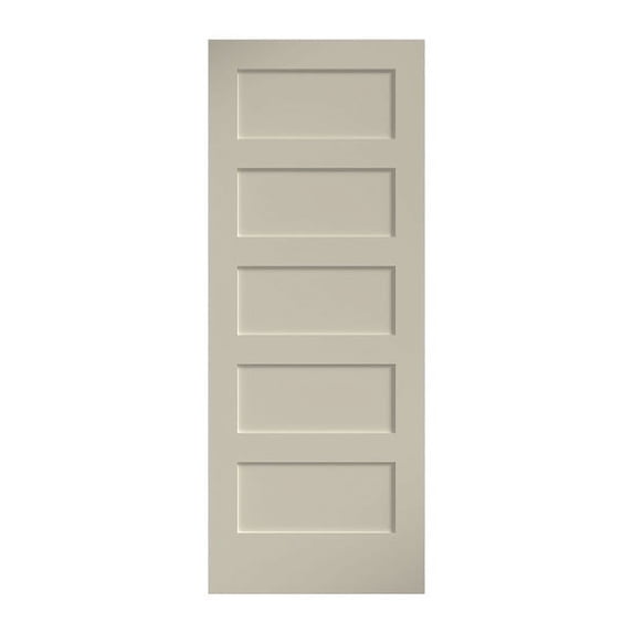 EightDoors 80" x 30"x 1-3/4" 5-Panel Shaker White Primed Solid Wood Core Door