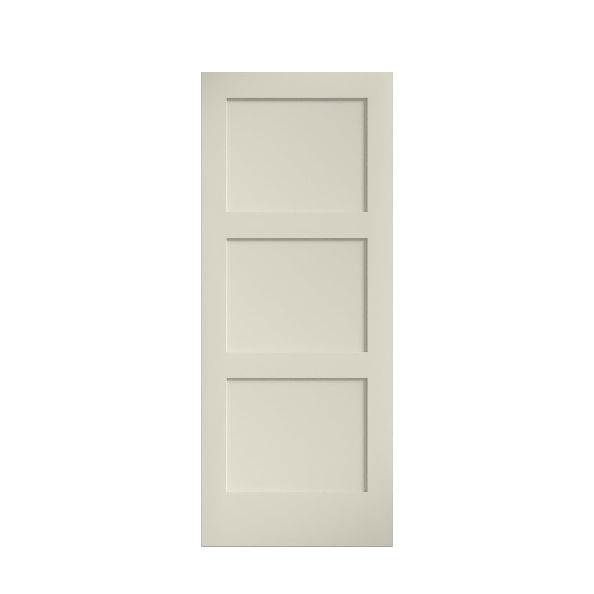 EightDoors 80" x 36" x 1-3/8" 3-Panel Equal Shaker White Primed Solid Wood Core Interior Slab Door
