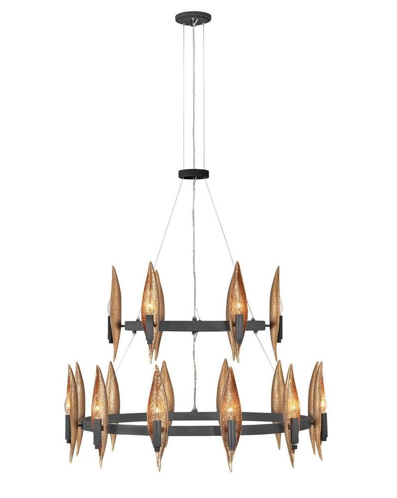 Willow 36" Carbon Black and Gold 18-Light Tiered Chandelier