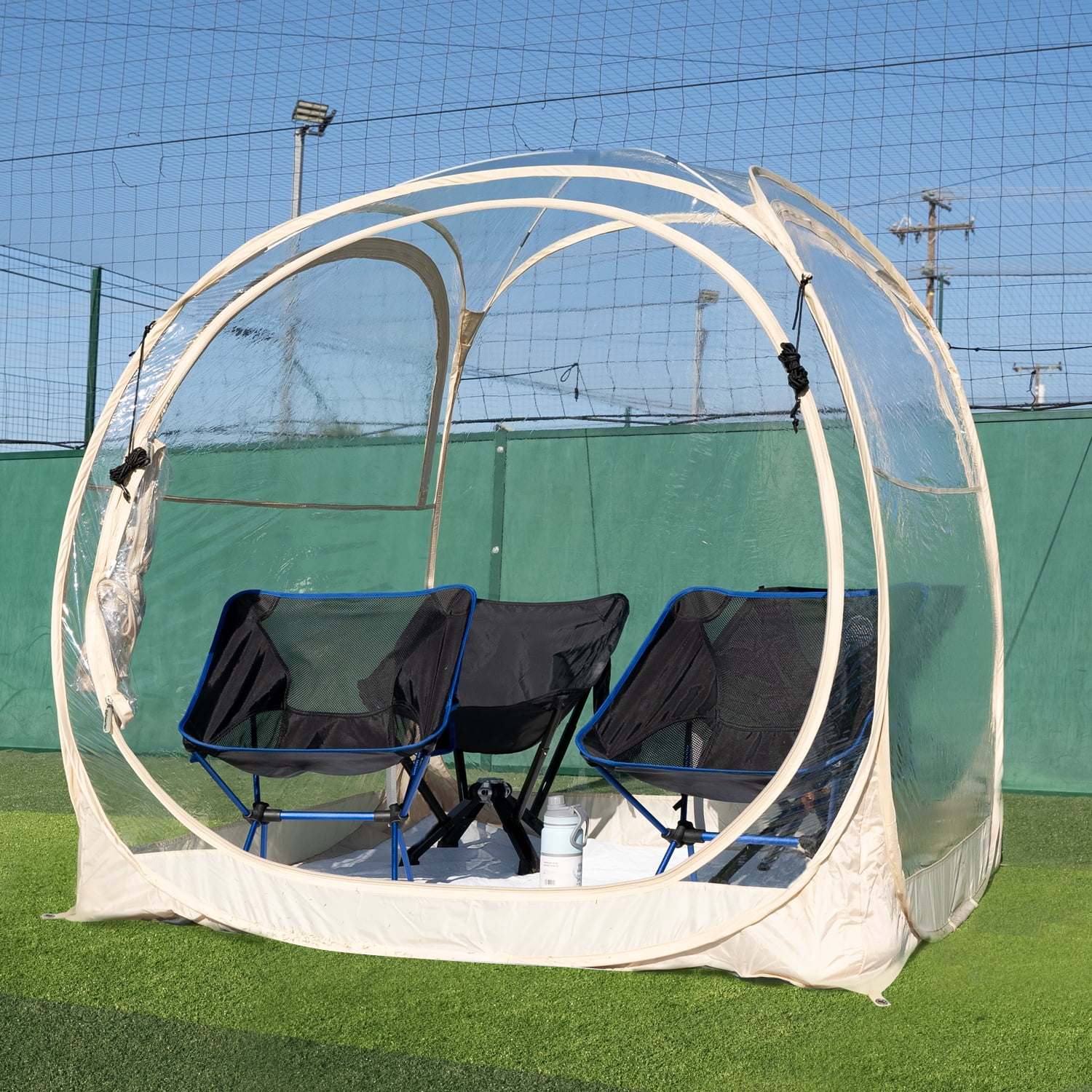 Beige Four-Person Weatherproof Dome Tent with Carry Bag